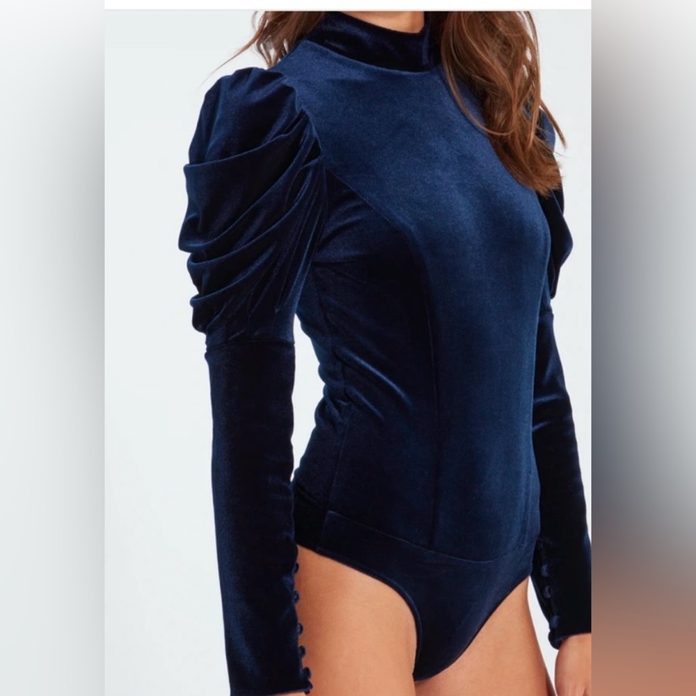 Misa Los Angeles Midnight Blue Velvet Bodysuit